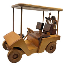 CARRITO DE GOLF DE MADERA BELLAMENTE HECHO A MANO CON 2 BOLSAS Y 12 PALOS DE GOLF MÓVILES