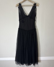 Vera Wang Sheer Lace Mesh Floral Sequins V Cut Dress Women’s 16x49