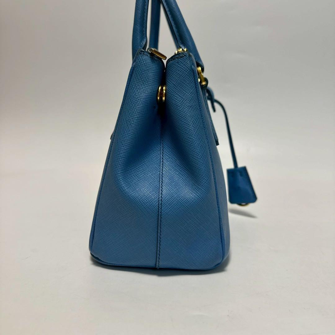 PRADA Small Galleria Saffiano Leather Handbag Blue Gold Logo Vintage Used thumbnail 5
