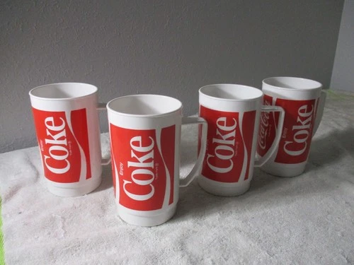 6.5" COCA COLA COKE MUG Plastic Cup white red 4 VTG Retro original whirley 32 oz