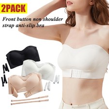 2PACK Strapless Seamless Push Up Bras Women Front Closure Non-Slip Bandeau Bro