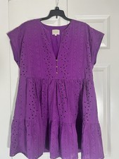 Sezane Women’s Size 38 (6) Eyelet Mini Dress Cotton Blend Boho Beachy Coastal