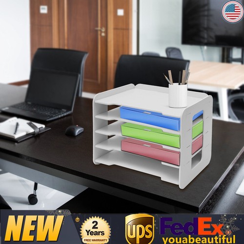 5-Tier Stackable Letter Tray Office Desk Paper Document Organizer File ...