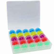 25 Pk. Husqvarna Viking Color Bobbins #4125615-45 with Clear Storage Box