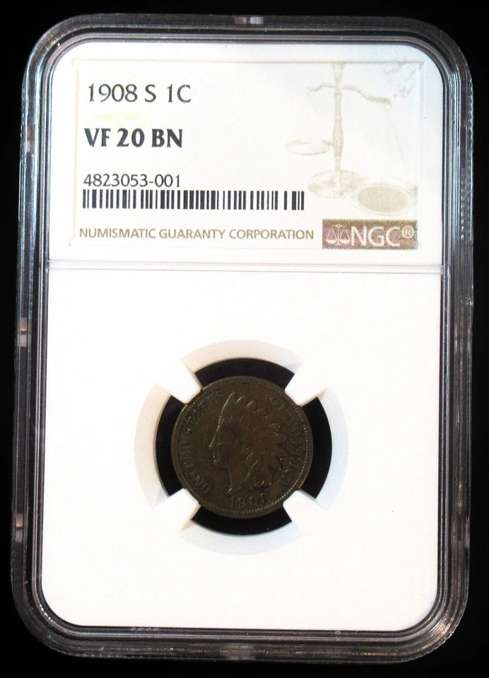 1908 S Indian Head 1C Penny. NGC VF20 BN. Better Date - Image 3 of 4