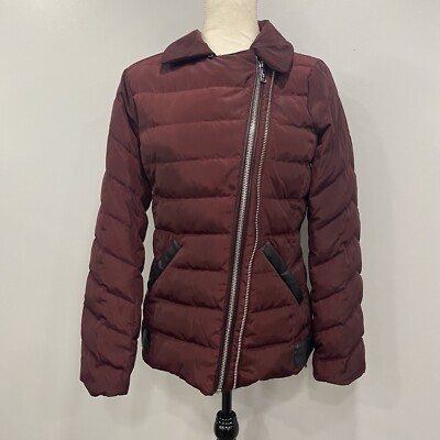 KARL LAGERFELD Paris S Puffer Jacket Down Feather Coat Maroon Designer Ski: Flaw