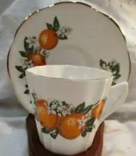 VINTAGE ENCO SOUTH FINE BONE CHINA CUP & SAUCER FLORIDA ORANGE BLOSSOMS ENGLAND