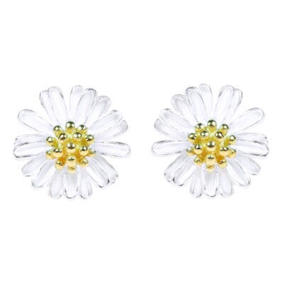 Cute Mini Floral Flower Stud Earrings 14K White Gold Plated