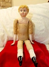 Sweet Antique Minerva Tin Head 5 Doll Bisque Arms  Legs 17" Made In Germany