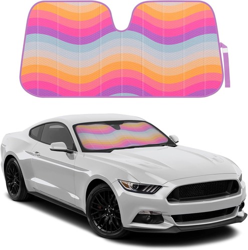 Retro Wave Windshield Sun Shade - UV Protection for Cars, Trucks, SUVs, 58"x27
