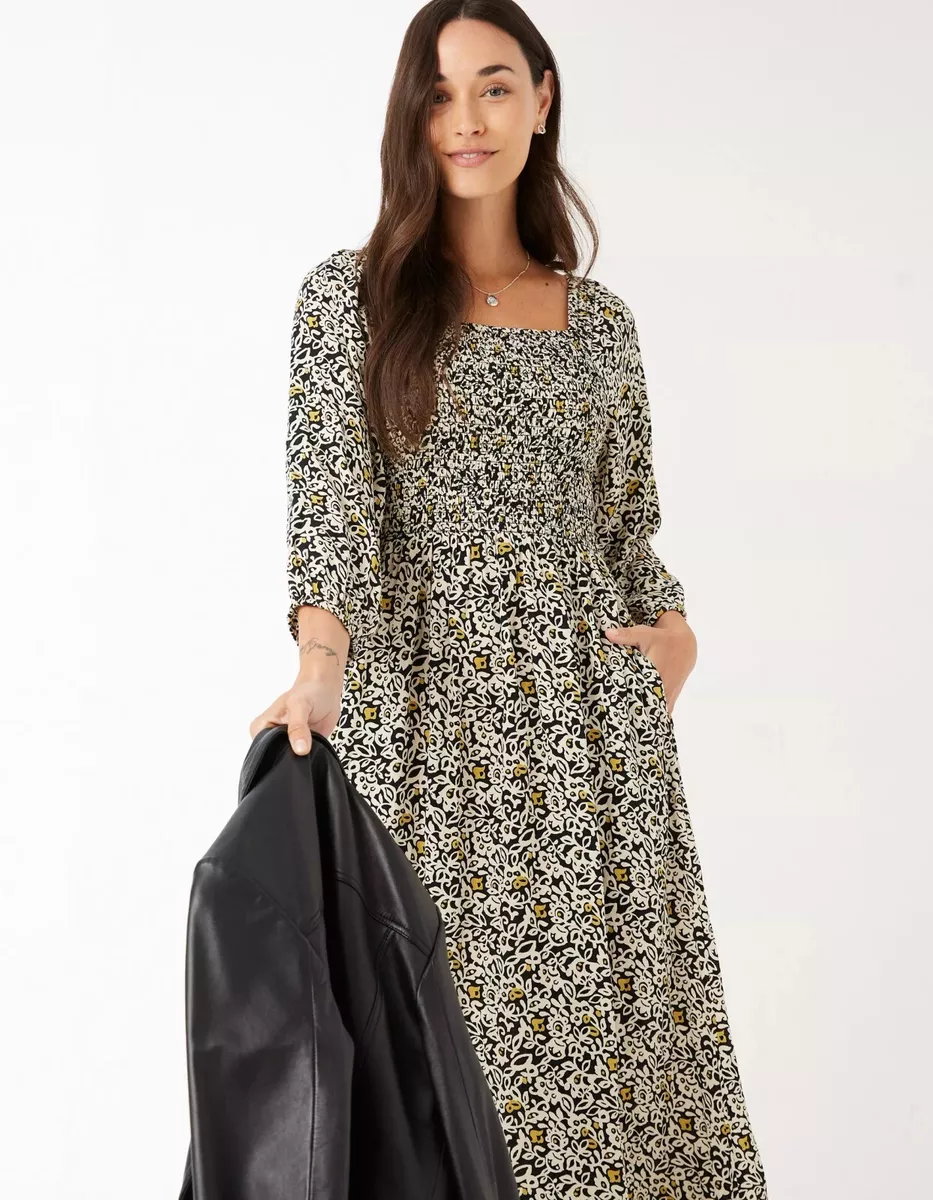 BNWT Fat Face Adele Mono Floral Midi Dress Size 12R eBay