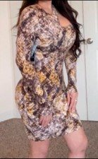 Guess Long Sleeve Snake Print Bodycon Mini Dress New Sz XS New!