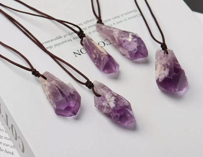 Natural Amethyst Crystal Point Gemstone Necklace Chakra Healing Gift Mens  Women | eBay