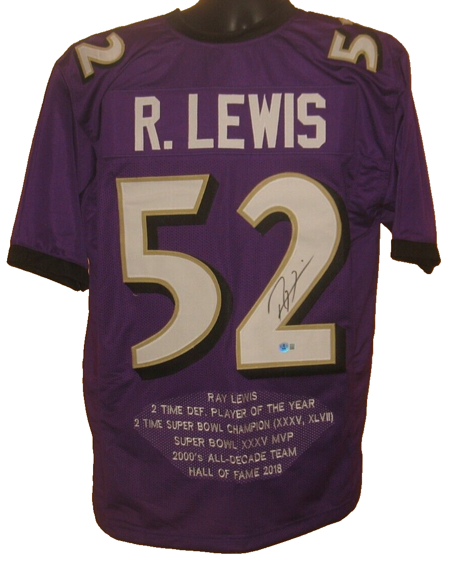 Ray Lewis Signed Autograph Stats Jersey Beckett Certified XL