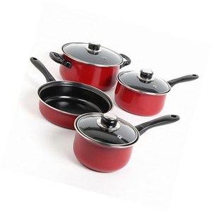 Cooking Pots and Pans Kitchen Carbon Steel Cookware Set 7 Piece PC Non Stick Red  eBay