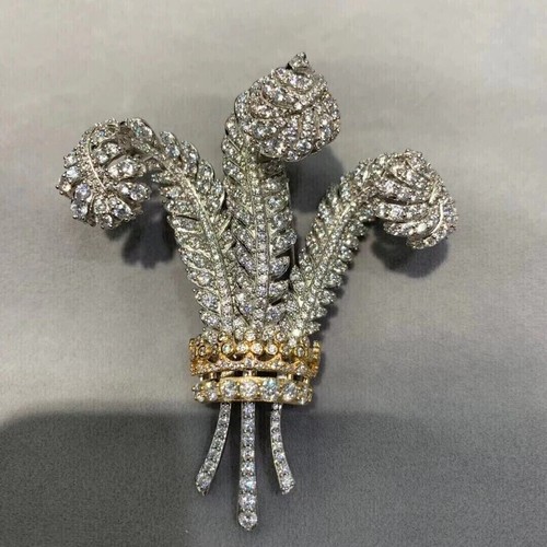 3 Karat Echt Moissanit Runde Prinzfeder Brosche Pin 14KYellow vergoldet versilbert - Bild 3 von 5