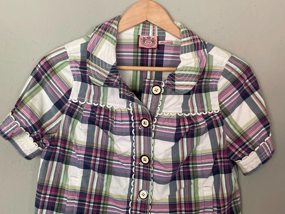 Juicy Couture 4 Montauk Мадрас клетку коротким рукавом куртка верхний укороченный фиолетовый/зеленый - Изображение 2 из 4