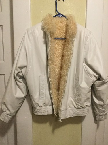 womans reversible white leather cashmere goat fur jacket sz sm