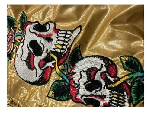 Ed Hardy by Christian Audigier SZ XS Gold Embroidered Puffer Down Jacket w/Hood - Picture 10 of 21