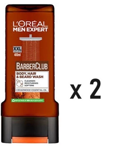 2 x Loreal Men Expert BARBER CLUB Body, Hair & Beard Wash BIG XXL SIZE 400ml ea