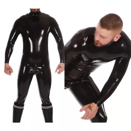 New 100% Latex Rubber Black Catsuit Sport Bodysuit Codpiece 0.4mm S-XXL