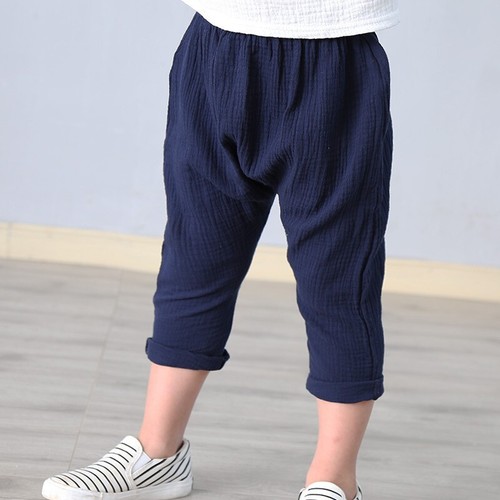 Kids Pants Boy Girl Linen Pleated Trousers Ankle-length Pants Baby Boys Pants - Picture 7 of 20