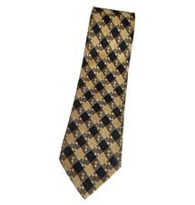 ERMENEGILDO ZEGNA Men's Silk Necktie LUXURY Tie Black Beige Geometric W:3.7" EUC