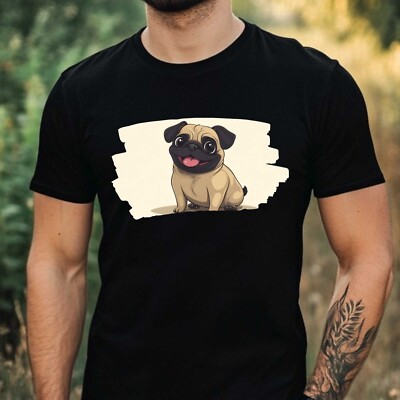 Herren T-Shirt Glücklicher Mops Motiv Baumwolle Größe XS bis 5XL