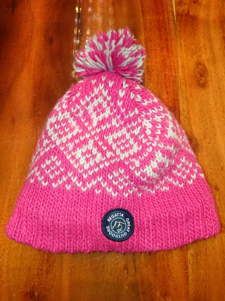 Niñas Rosa Bobble Sombrero Gorro Regata Forrado de Vellón Cálido Sombrero Pequeño Damas  Foto 4 de 4