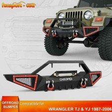 Black Front Bumper For 1987-2006 Jeep Wrangler Tj Yj W Winch Plate D-rings