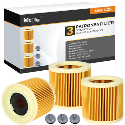 3x Patronen-Filter für Kärcher WD 2 Home, WD 3 P Serie, A 2254 Me, MV 2 Premium