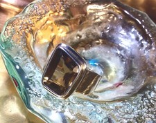 Genuine 925 Sterling Silver Natural Smokey Quartz Gemstone Ring Size 9