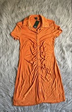 Wild Fable Orange Bodycon Dress Womens Size Small Collared Button Down Stretchy