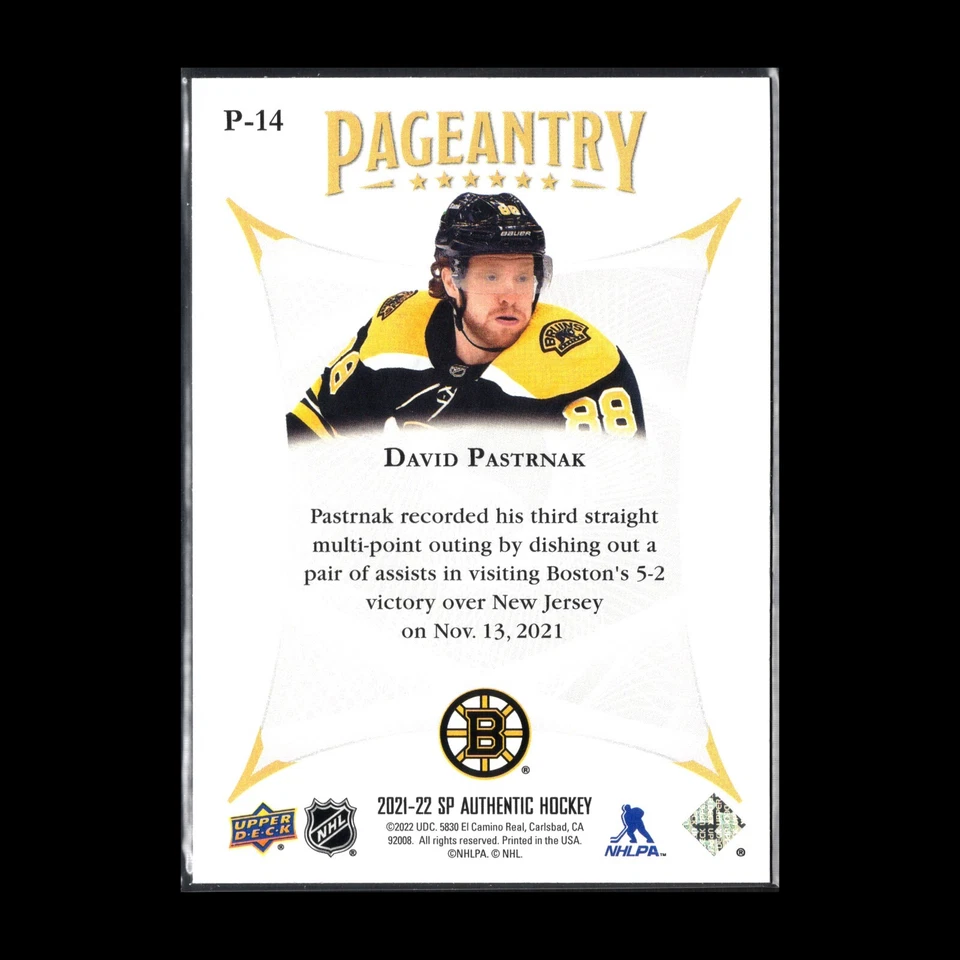 2021-22 UD SP Authentic DAVID PASTRNAK #P-14 Pageantry - Boston Bruins - Image 4 of 4