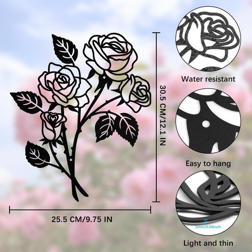 Large Rose Metal Wall Decor 2Pcs Black Iron Flowers Wall Decoration Minimalis... - Picture 2 of 7