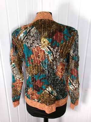 Pull Gilet Dentelle Marron Avec Paillettes Et Perles JUMFIL - Taille 2 (40/42), Occasion Très Bon état