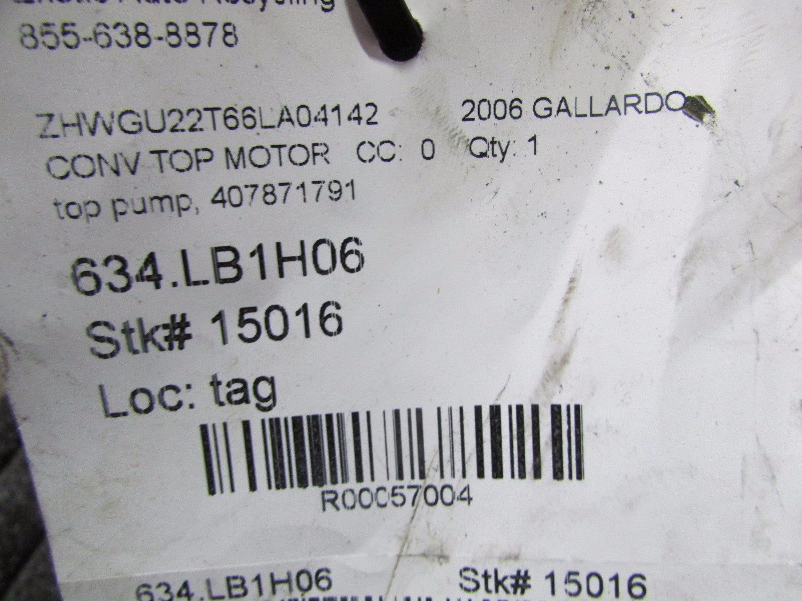 Lamborghini Gallardo Spyder, Convertible Top Hydraulic Pump, P/N 407871791