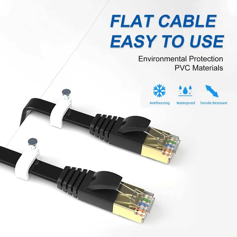 RJ45 Cat7 Ethernet Network LAN Cable Gold Plated Ultra-thin Flat Patch 0.5m-30m - Image 3 of 4