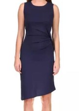 Michael Kors Petite Solid Crew Neck Drape Dress Midnight Blue Size PL (12P-14P)