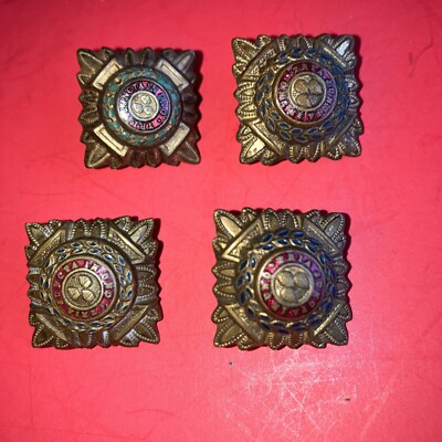 Tria Juncta in Uno Officers Brass Badges Buttons Pins 4 piece Set