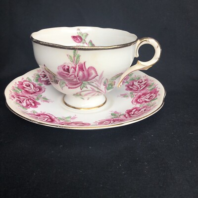 Vintage Adderley Cup and Saucer Bone China Floral Pink  Rose Tea Cup