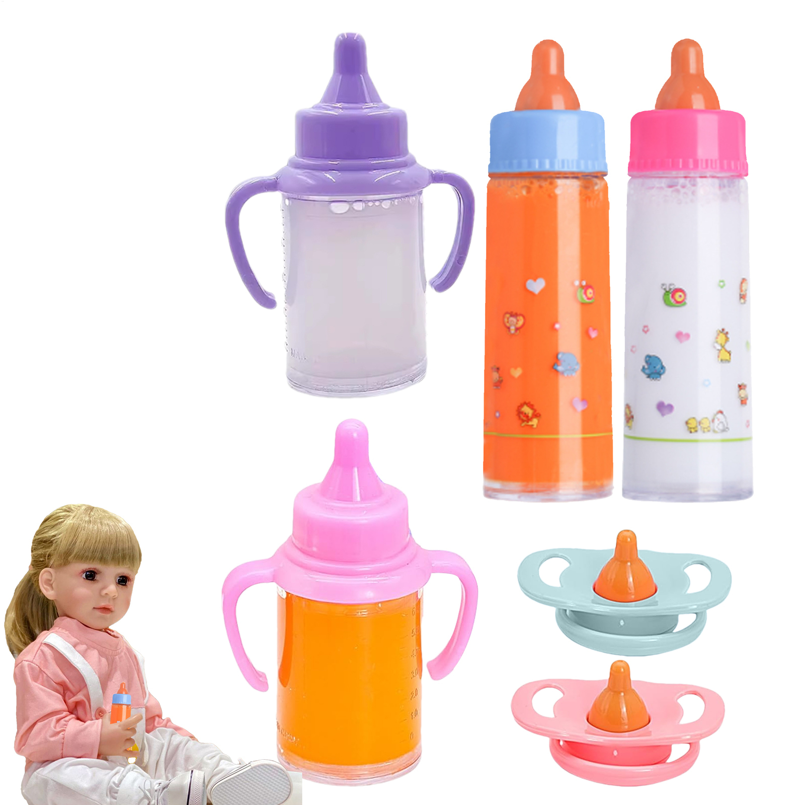 Baby Doll Feeding Set Toddler Caring Play Bottles With Disappearing Milk