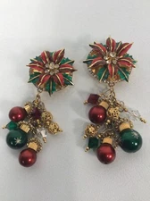 Statement Vtg Lunch At The Ritz Christmas Tree Crystal  Gold Tone Clip Earrings