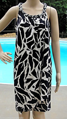 Donna Ricco Womens Size 6 Dress Sarong Sheath Silver Neck Chain Black White NWT