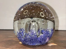 Blue Paperweight Controlled Bubbles Hand Crafted Dynasty Gallery Glass Heavy