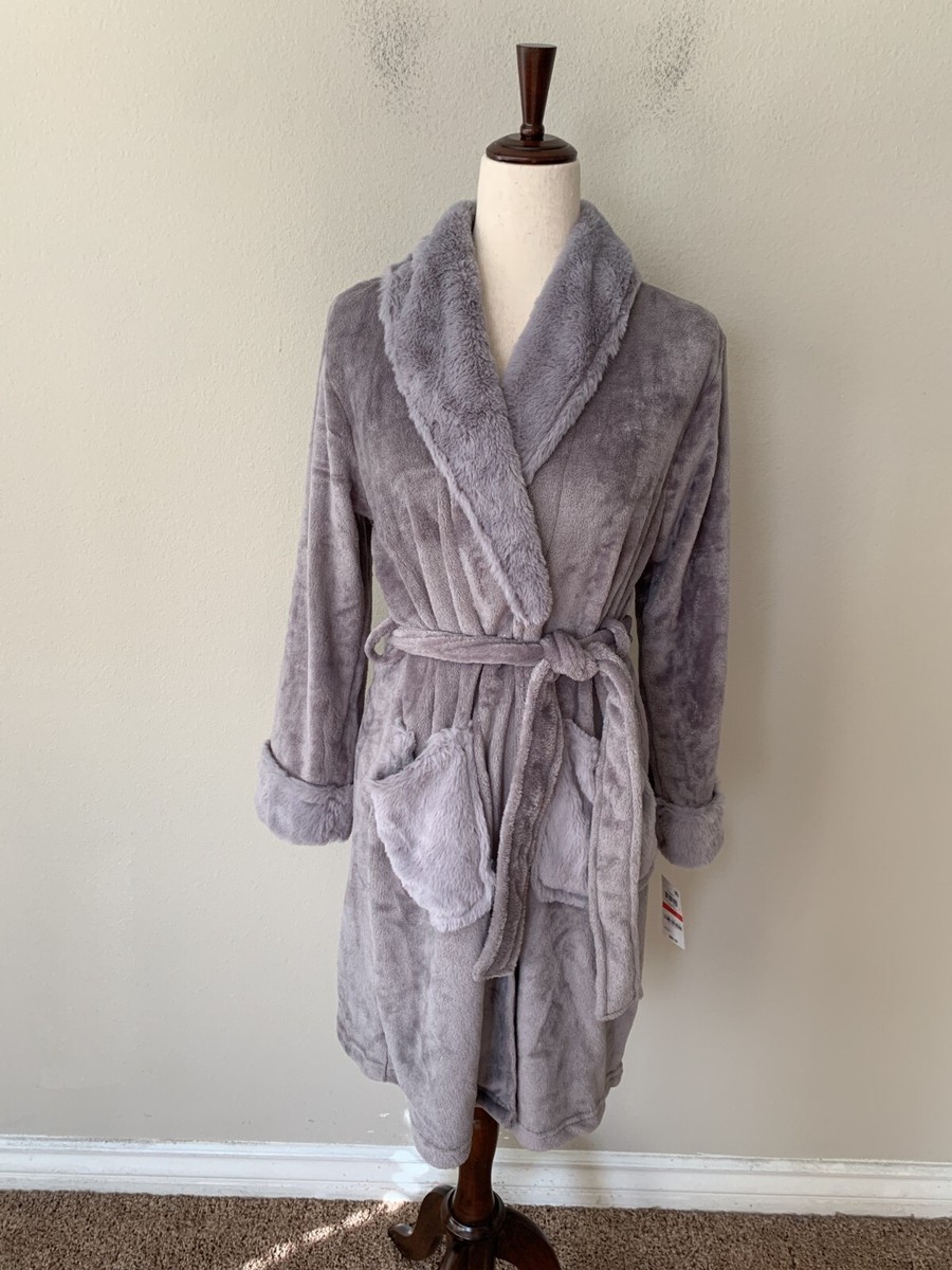NWT! Charter Club Sz XS/S Plush Short Robe with Faux Fur Trim