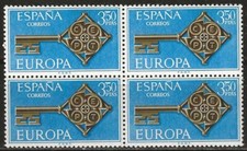 ESPAÑA 1968. EDIFIL 1868. SERIE COMPLETA EN BLOQUE DE CUATRO ”EUROPA-CEPT”. MNH