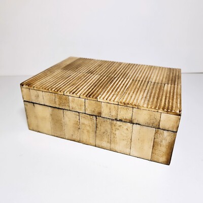 Handmade Rectangular Ribbed Bone Inlay Decorative Box
