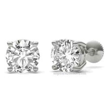 1 ct. Genuine White Sapphire Screw Back Studs - 14k White Gold plated