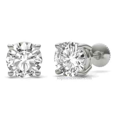0,33 ct. echter weißer Saphir Ohrstecker mit Schraubverschluss - 14 Karat Weißgold vergoldet